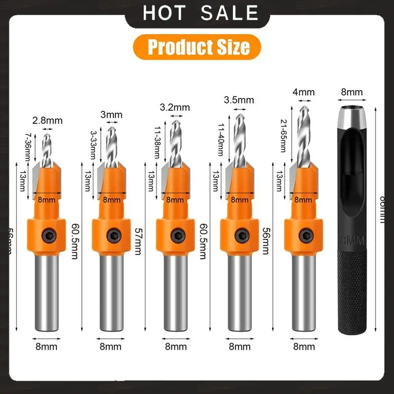 

24-Hour Delivery For Woodworking Tools 5PCS HSS Counter Sink Drill Bit Set 8Mm Shank For Wood Screw Router Hole Punch