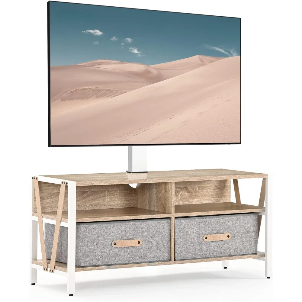 

Wood Swivel Floor TV Stand with Mount for 37-75 Inch TVS, Television Stands with Storage - Height Adjustable, Fabric Drawers