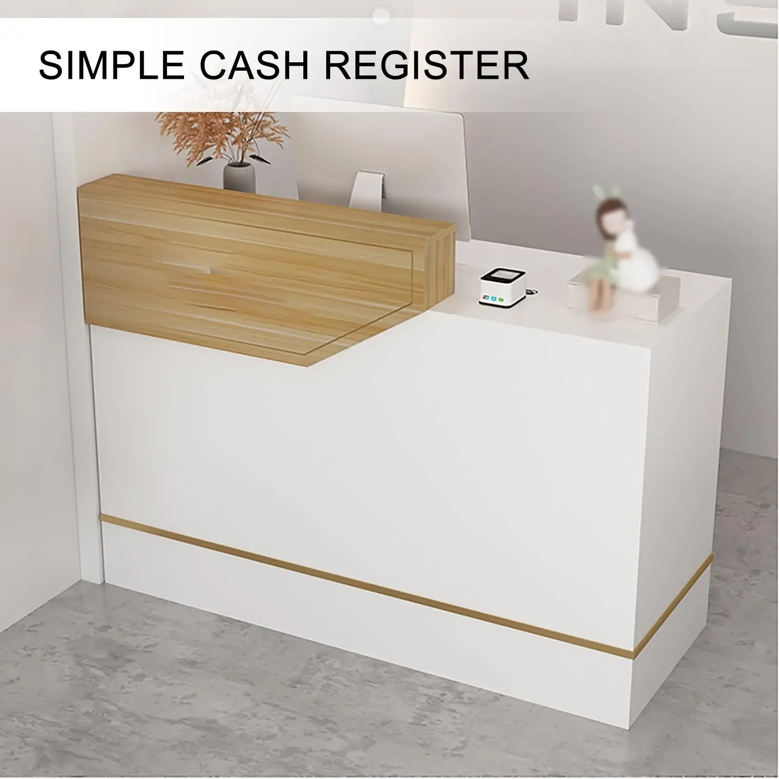 White Wooden Reception Retail Counter Reception Desk Storage Capabilities Small Size Front Desk With Custom Logo