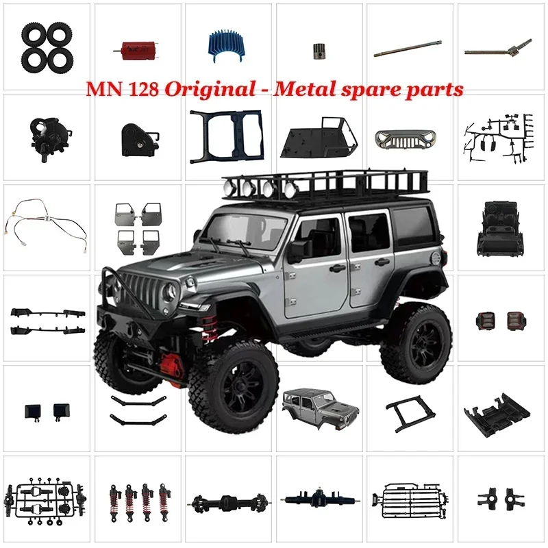 MN128 Wrangler Large G500 RC Car Parts Original Wave Box Steering Gear Shock Absorber Rotating Shaft Metal Bridge Tire Etc