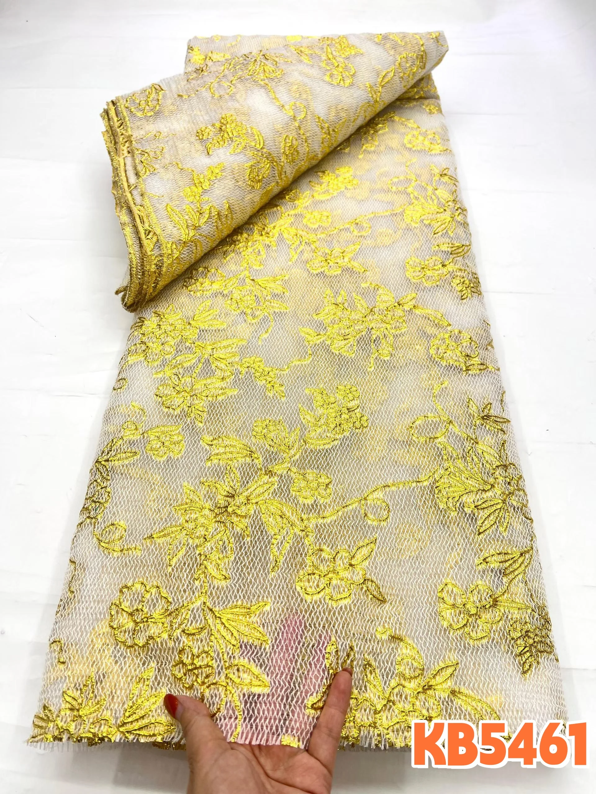 Yellow Gilding Brocade Lace Nigerian Lace Fabric 5 Yards High Quality 2026 Black and Gold Organza Jacquard for Sewing KB5461