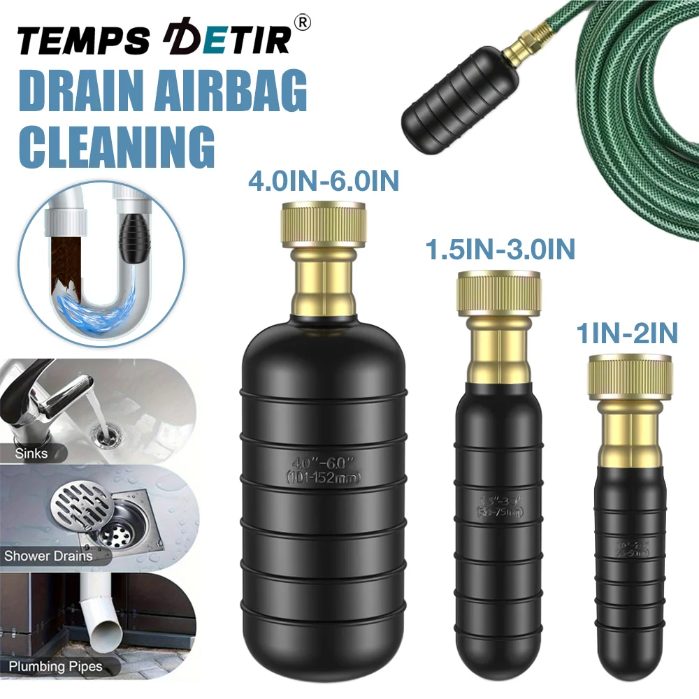 كيس تصريف مناسب لأنابيب الصرف الصحي من 1 بوصة إلى 2 بوصة / 1.5 بوصة إلى 3 بوصات / 4 بوصات إلى 6 بوصات / كيس تنظيف مجاري مطاطي، يستخدم لتنظيف المجاري المسدودة وأنابيب المياه #1