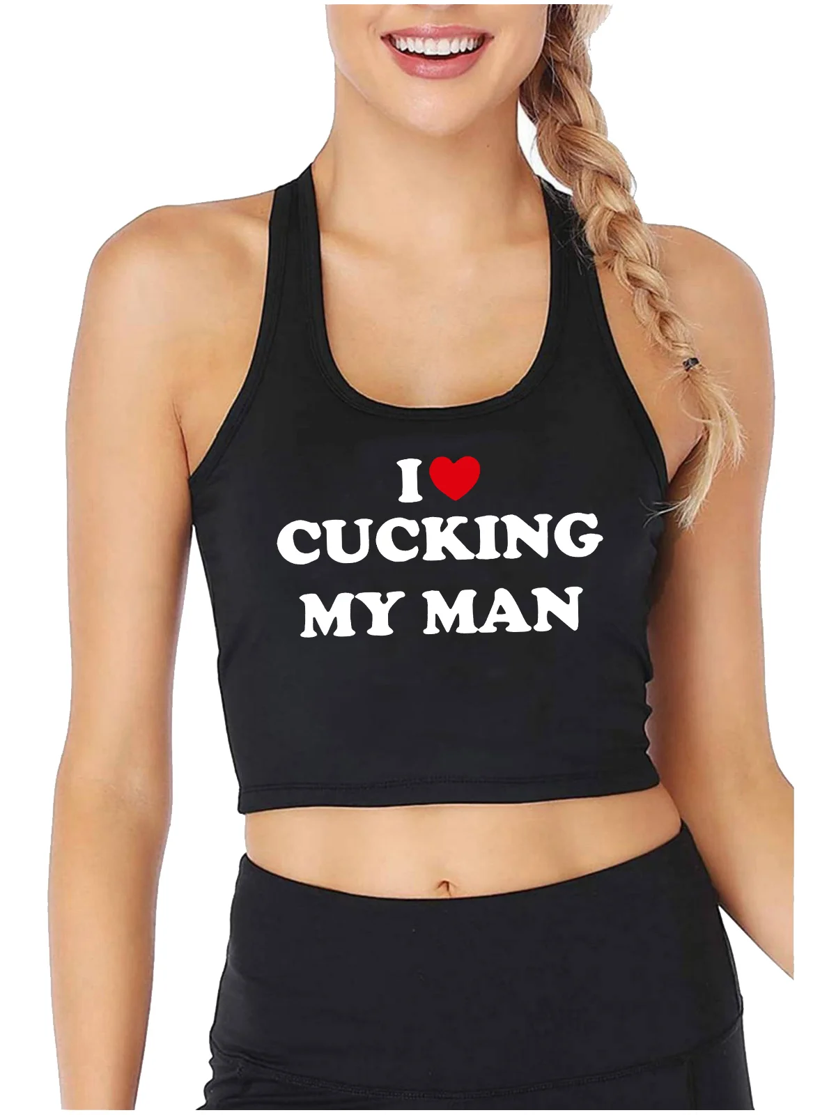I Love Cucking My Man Design Sexy Crop Top Hotwife Humorous Fun Flirting Style Tank Top Swinger Naughty Camisole
