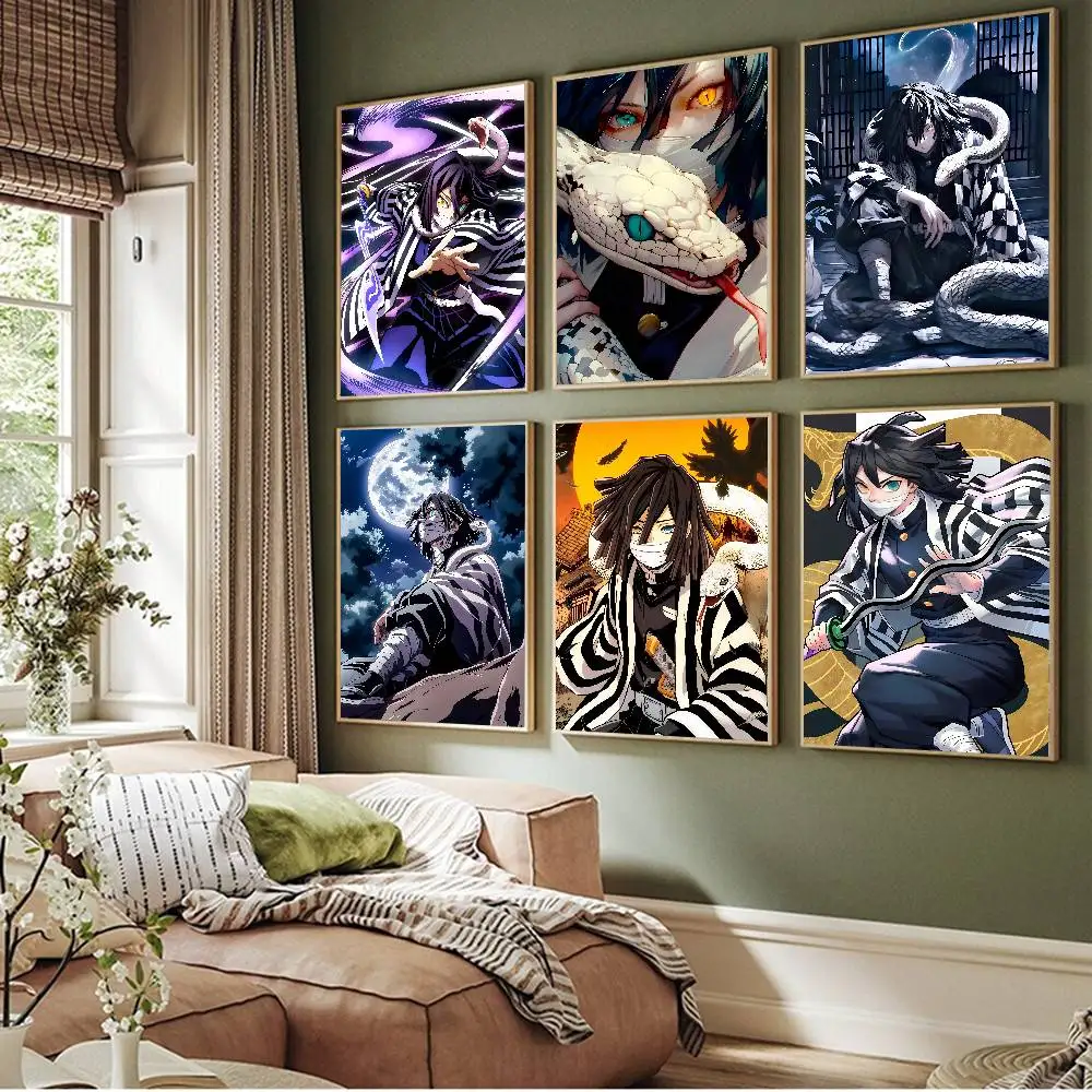 Anime D-Demon S-Slayer Iguro Obanai Poster Self-adhesive Art Waterproof Paper Sticker Coffee House Bar Room Wall Decor