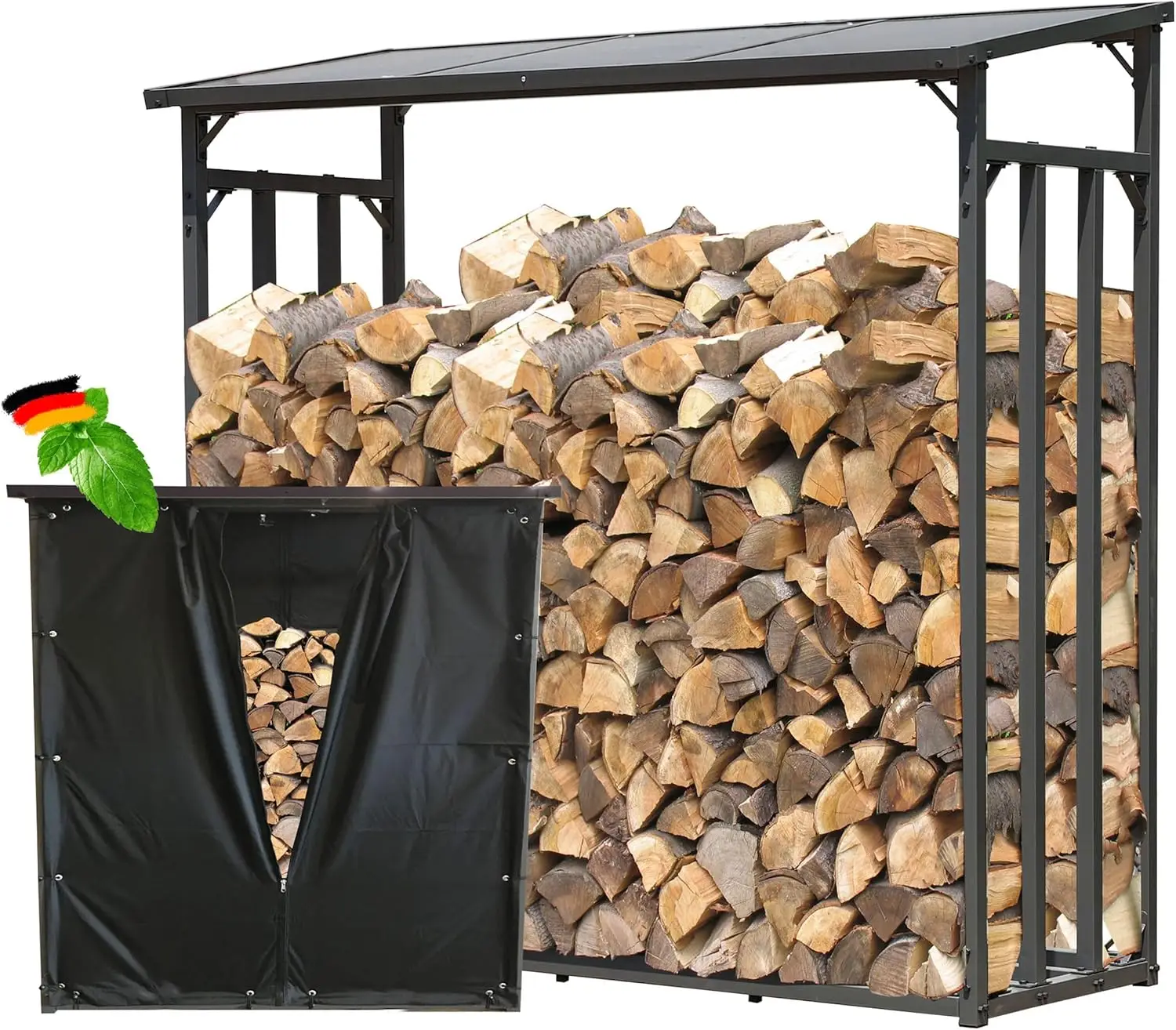 

Metal Firewood Rack Outdoor with Cover 4.7 x 2.3 x 4.7 feet Anthracite | Heavy Duty Logs Holder | Fireplace Wood Storage Rack