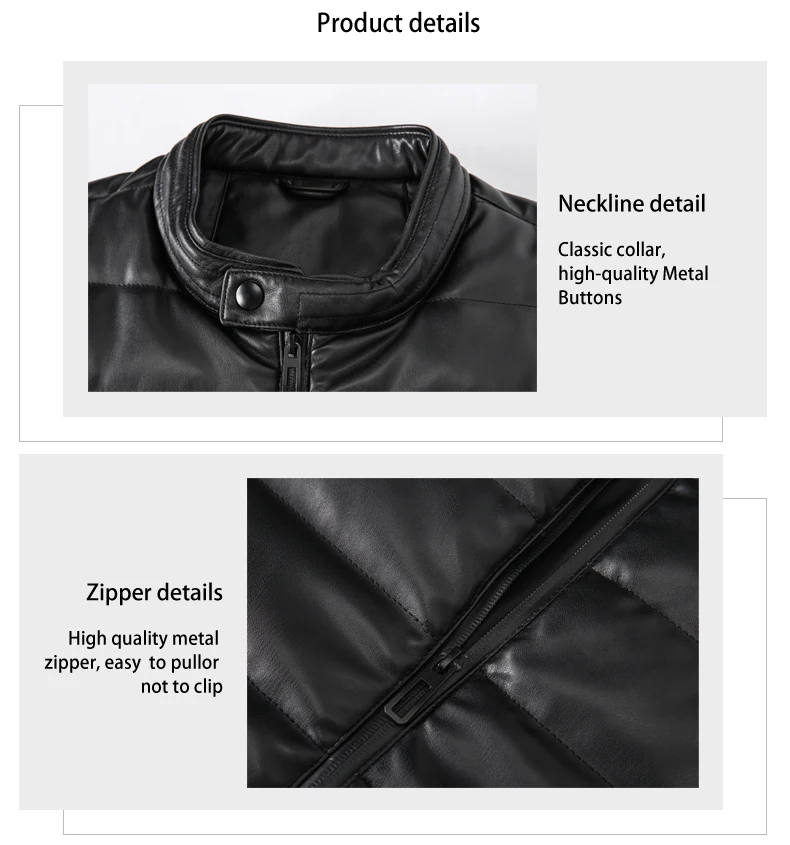 Autumn And Winter PU Leather Cotton Jacket, Black Standing Collar, Down Cotton Jacket, Motorcycle Jacket, Men\'s Jacket,