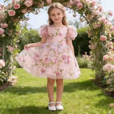 Summer Children Evening Flower Pageant Vestidos Girls Princess Dress Tulle Wedding Party Formal Bridesmaid Birthday Prom Gown