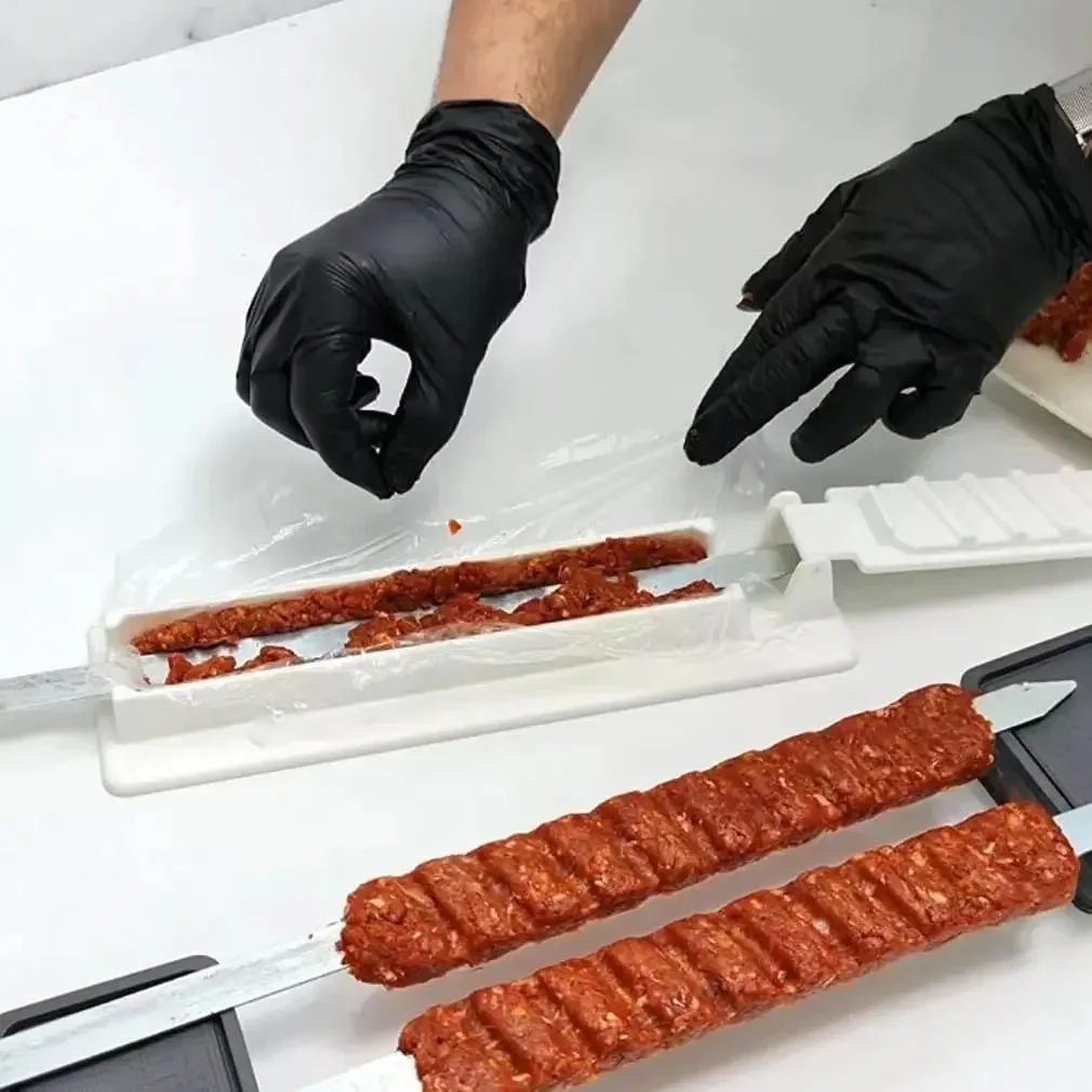 Single Row Kebab Maker BBQ Meat Skewer Making Machine Reusable Plastic Barbecue Skewer Maker Kebab Preparation Camping BBQ Tools