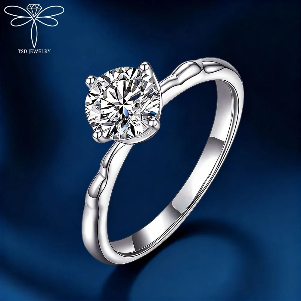 

1ct D Color VVS1 Moissanite 925 Sterling Silver Rings Round Cut Solitaire Sparkling Diamond Eternity Rings Women Wedding Jewelry