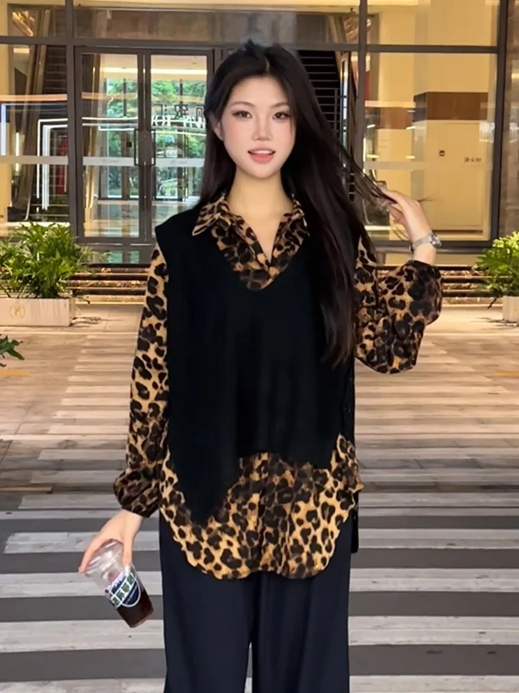 ファイオナブルなニットアシンメトリーベストトップアウターセット、ゆったりとした体型カバー、秋の韓国風スレ、ツーピースレディースセット