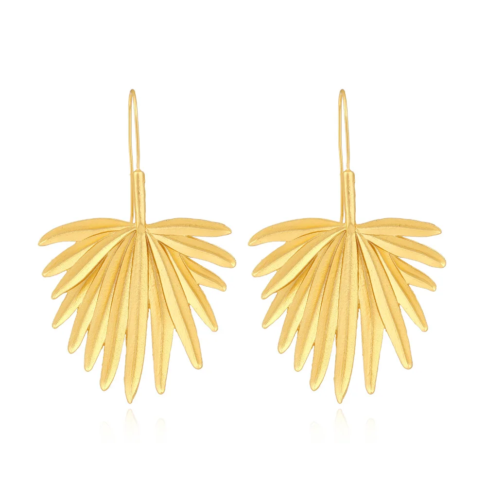 Vintage Gold Color Palm Leaf Hoop Earrings for Woman 2022 New