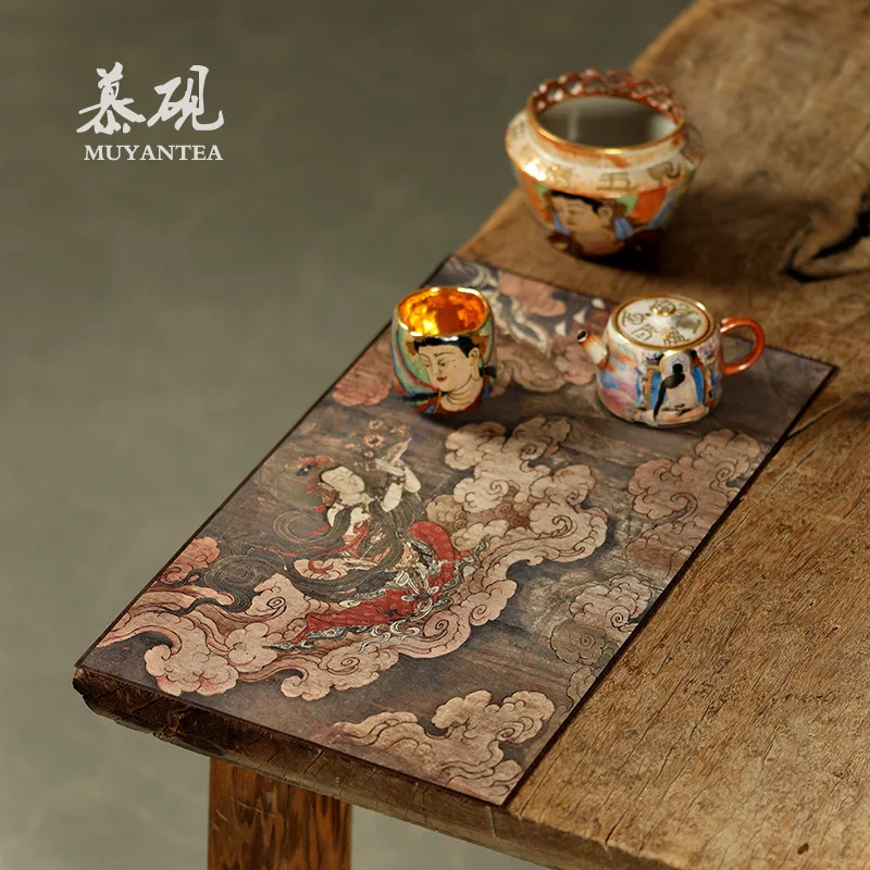 Mu Yan Dunhuang Feitian Silk Mat With Zen Style, Waterproof Table Runner, Mat, High-End Household Tablecloth, Tea Ceremony