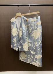 Women's Embroidery Sleeveless Vest Cardigan+Linen Shorts +Ankle-Length Skirt Suit