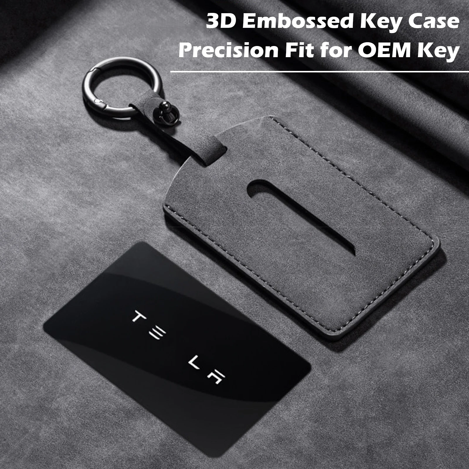PU Leather Suede Card Key Holder For Tesla Model 3 Y 2023 2022 Car Keychain Protector Case Cover Full Cover Accessories