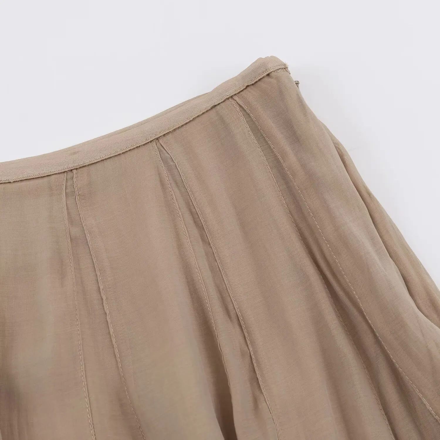 Nlzgmsj 2026 Damen Vintage Midirock mit hoher Taille und Splicing-Design, fließender A-Linien-Schwingrock, lässiger lockerer Midirock – Detail 5