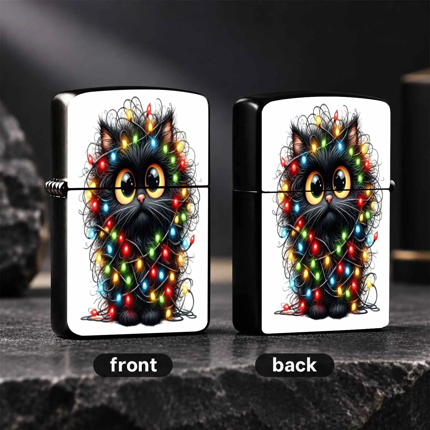CuteTangled in Colorful Christmas Lights Pattern Portable Lighter, Festive Holiday Themed Practical Tool for Daily Outdoor Candle Incense Lighting, Thoughtful Creative Gift for Friends and Family A Humorous And Interesting Lighter