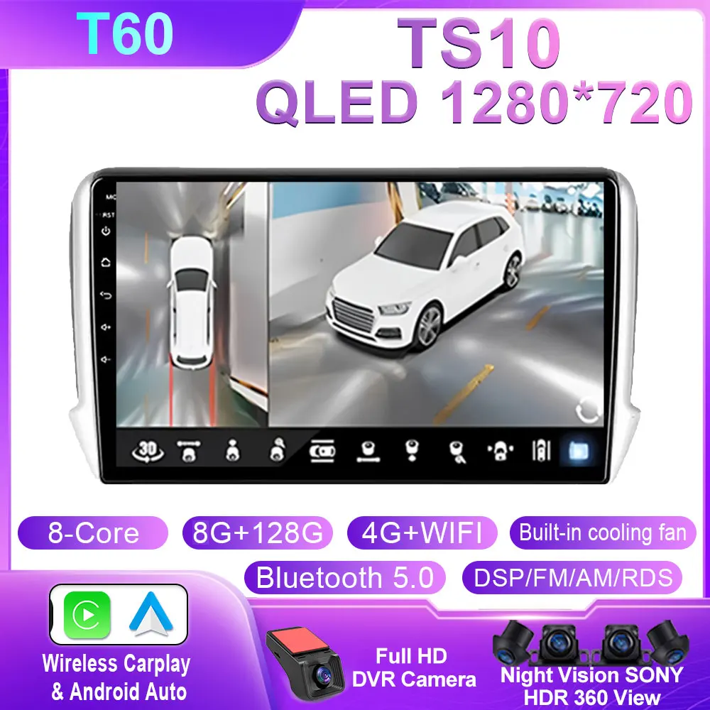 Android Auto Voor Peugeot 2008 208 2012 - 2018 Multimedia Speler Navigatie GPS Carplay QLED Touchscreen Auto Stereo WIFI Geen 2din