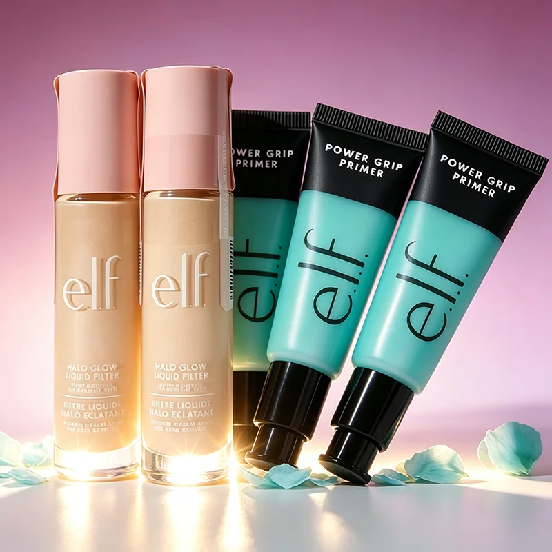 Base Hidratante Elf Halo Glow Foundation & Power Grip Primer, Base de Maquiagem Natural Luminosa para Todos os Tipos de Pele, Uso Cosmético Diário