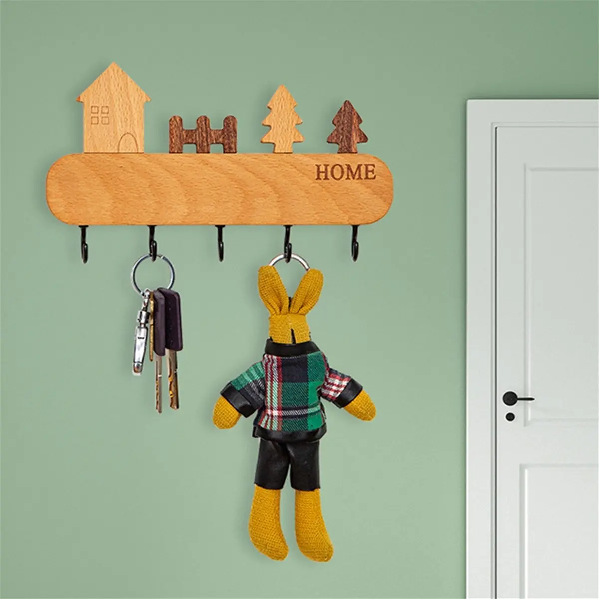 A67T NEW Solid Wood Key Hook Rack Non-Toxic Key Storage Holder Wall Mount Coat Rack Household Sundries