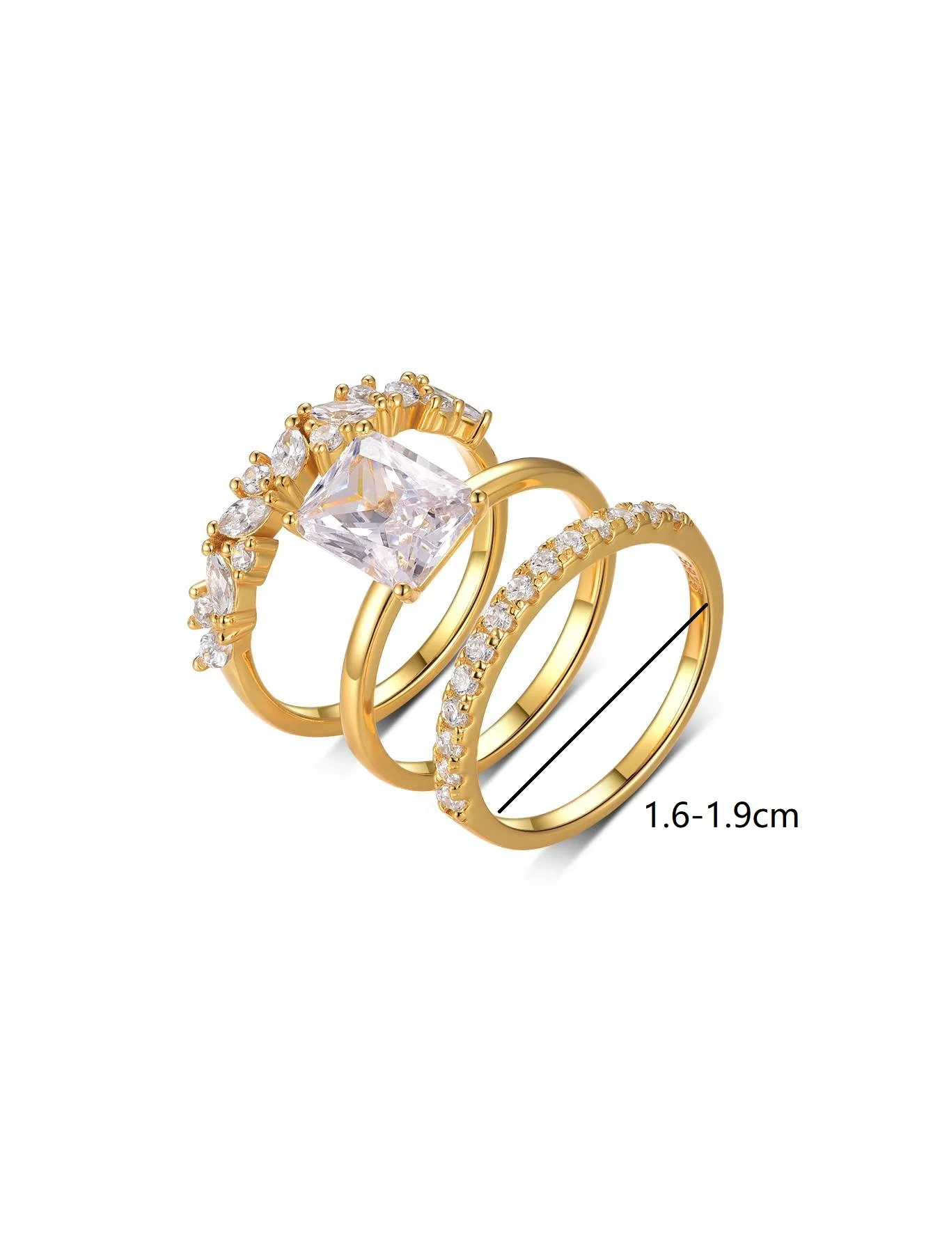 S925スターリングシルバー製 長方形3カラット モアサナイトリングセット 高級ジュエリー 18金メッキ ギフト、誕生日プレゼントに最適