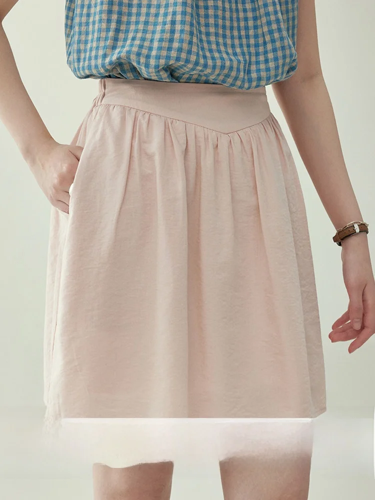 

AMUU Original High Waist A-Line Skirt Pleated Design Slimming Effect Summer Collection Casual Style Cotton Blend Fabric