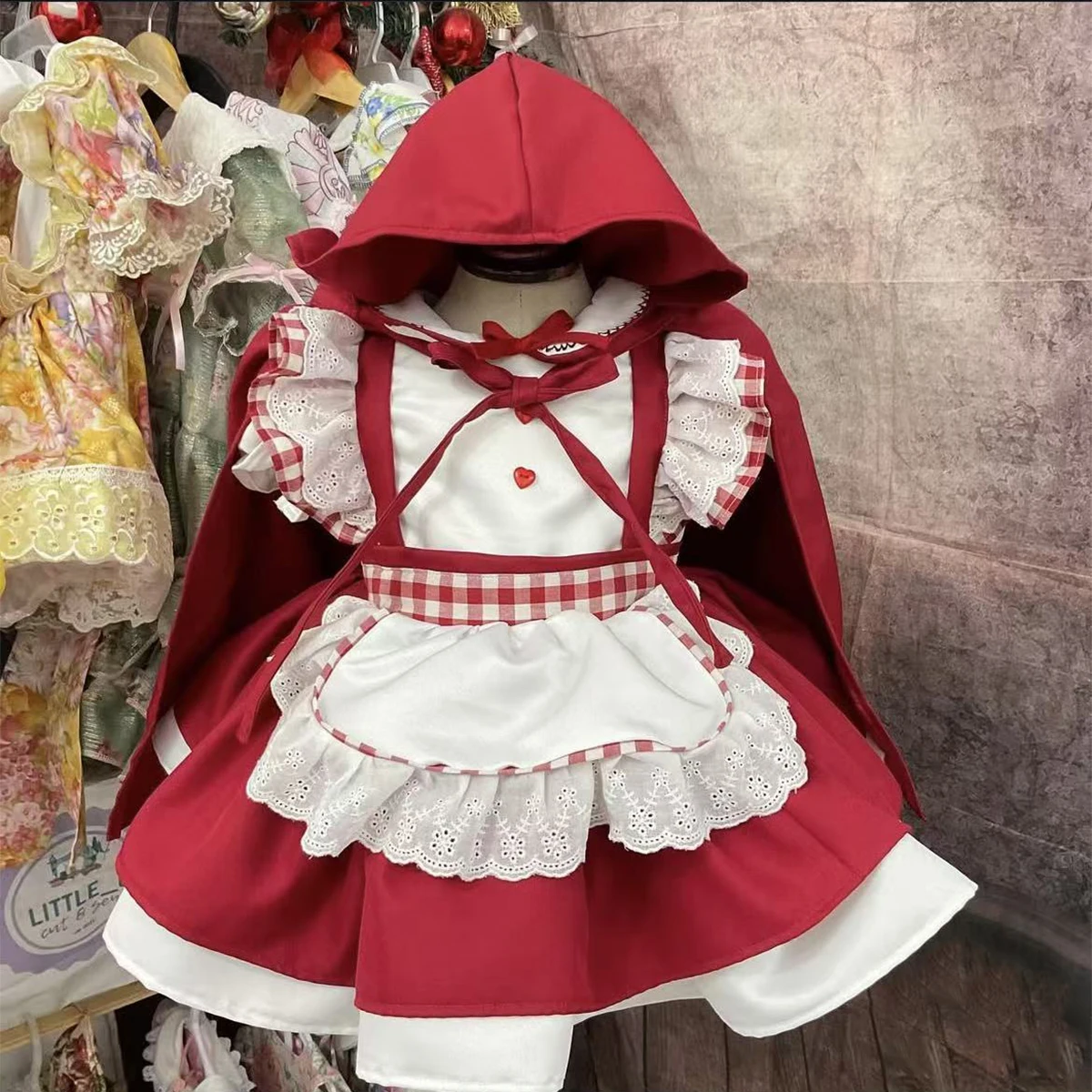 0-12Y Baby Girl Autumn Winter Red White Vintage Princess Dress for Birthday Photography Holiday Eid Christmas C349