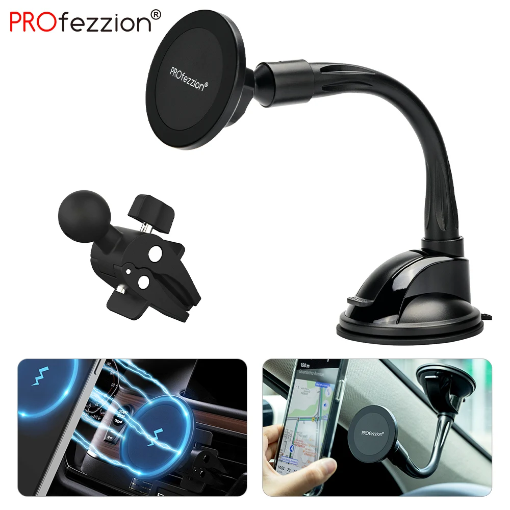 PROfezzion 360° Rotating Strong Magnetic Car Long Arm Phone Holder sucker Magnet Phone Holder for MagSafe Case iPhone 15/14/13