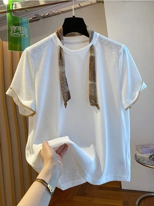 

plus Size Women's Summer T-Shirt Short Sleeve Loose Lightweight Cool Feeling Large Version White Half Sleeve Shirt Korean Sty...
