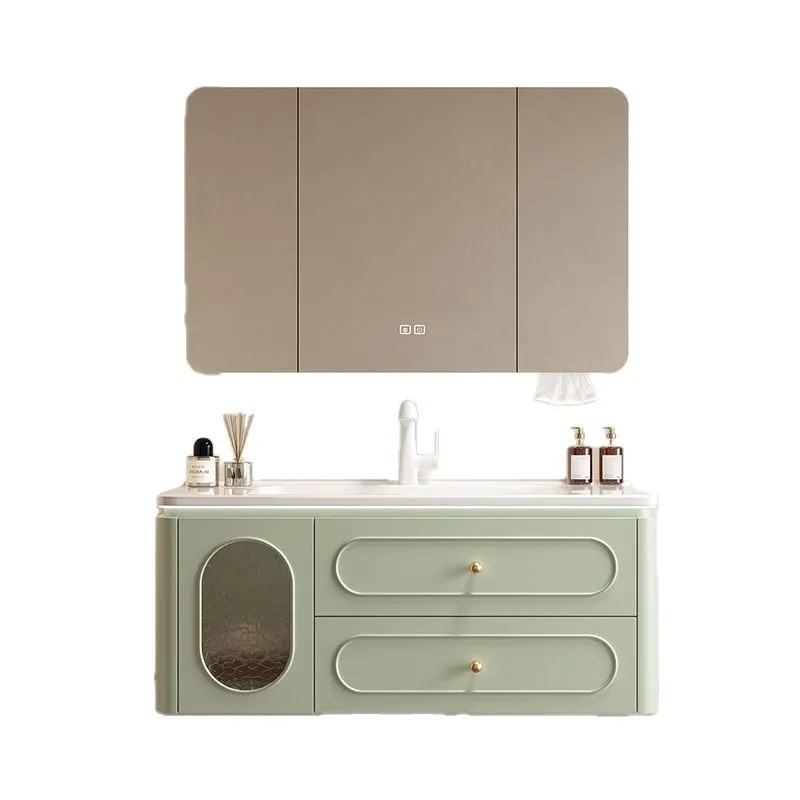 Oak smart French bathroom cabinet simple combination toilet cream ceramic integrated washbasin