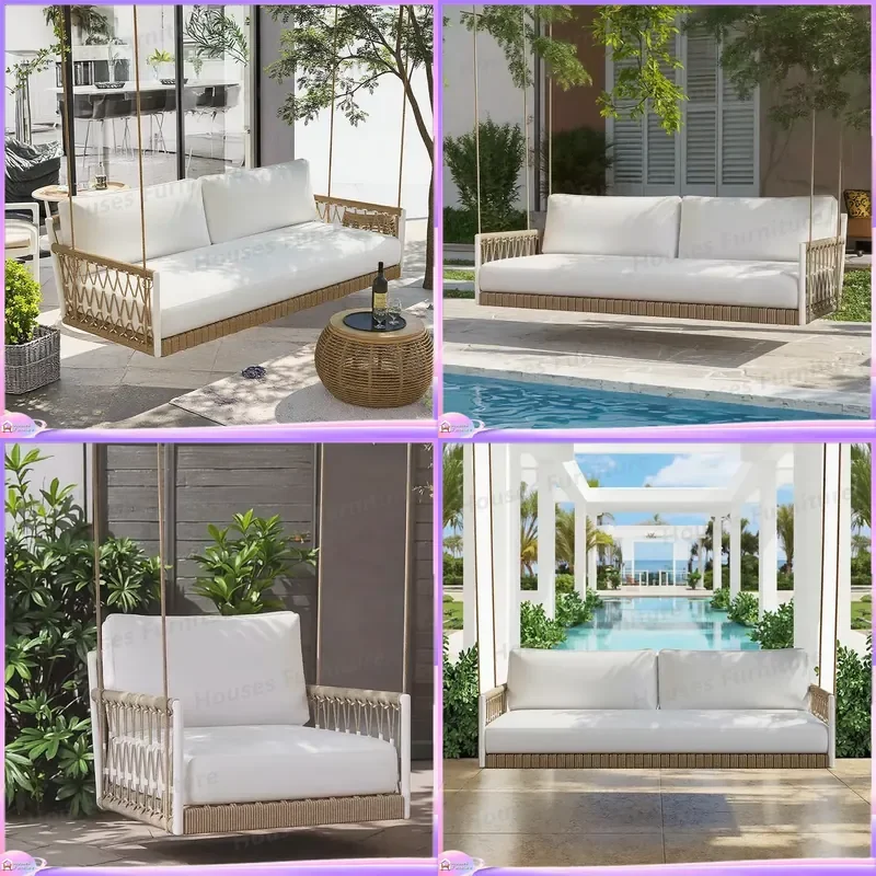 3 Person Rope Woven Hammock Outdoor Patio Garden Furniture Heavy Duty Hanging Swing Chair for Terrace Hotel Backyard