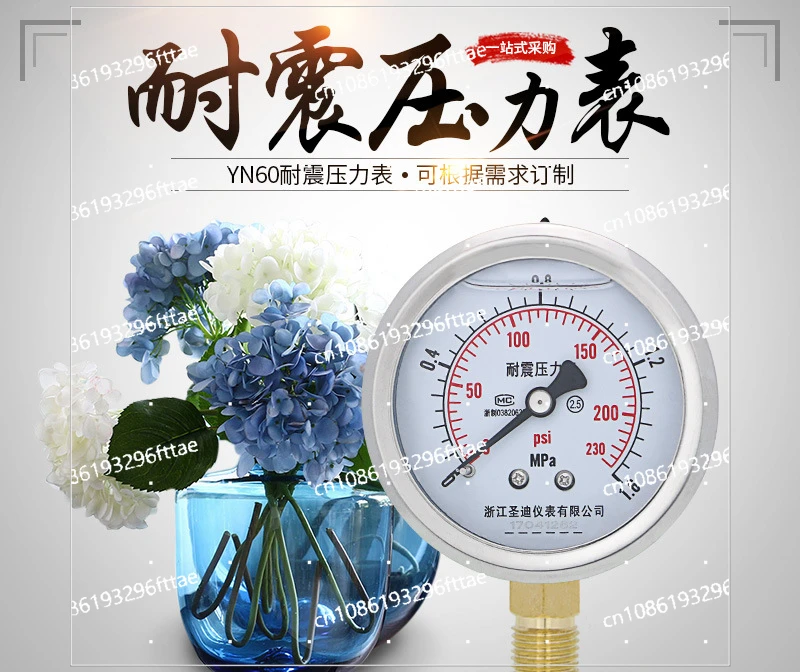 YN60 Pressure Gauge High Precision Stainless Steel Hydraulic Hydraulic M14 * 1.5 Air Pressure Shockproof