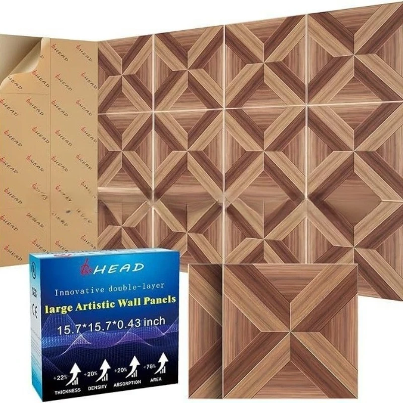 12Pcs Self-Adhesive Wood Grain Felt Sound Absorbing Board Polyester Fiber Soundproof Wall Panels Anti-Collision Acoustic Panels