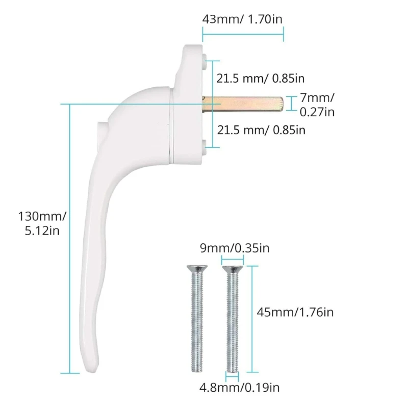 Manija ventana bloqueable con llave y tornillos, manija puerta balcón aleación aluminio, 2 uds.
