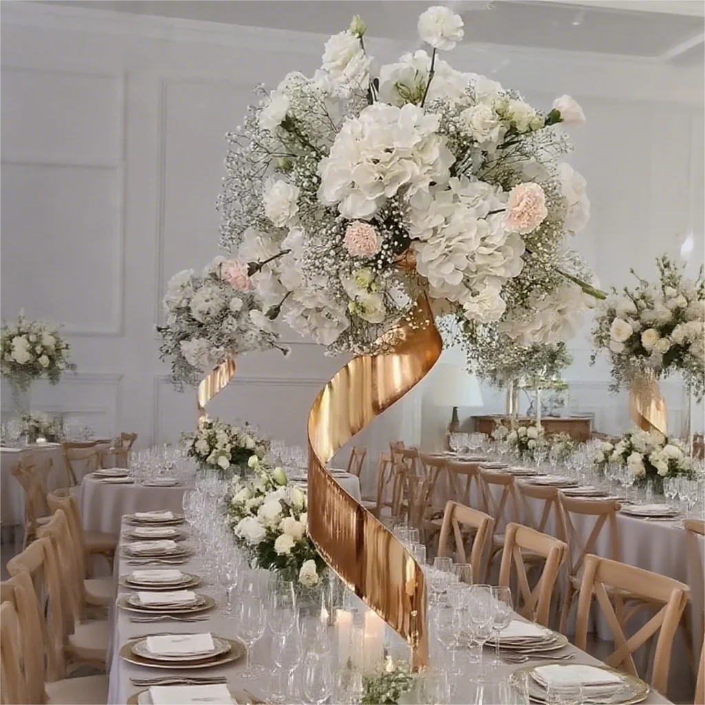 Goldene Spiral-Blumenständer (4/5/10 Stück) | Elegante Dekoration für Hochzeitstische, Bankett-Beschilderung & private Zusammenkünfte – Detail 1