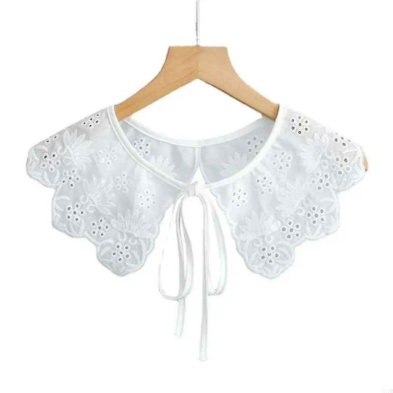 Y5JD Women Embroidery Leaves Faux Collar Shawl for Dress Shirts Decorative Scarf