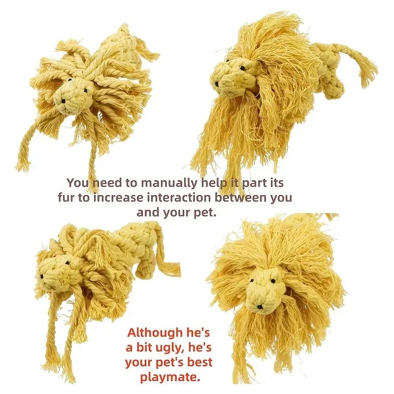 Lion-Shaped Chew Rope Dog Toy - Single Pack,Non-Toxic And Durable, Safe for Dental Care, Interactive Game for Indoor And Outdoor - 4