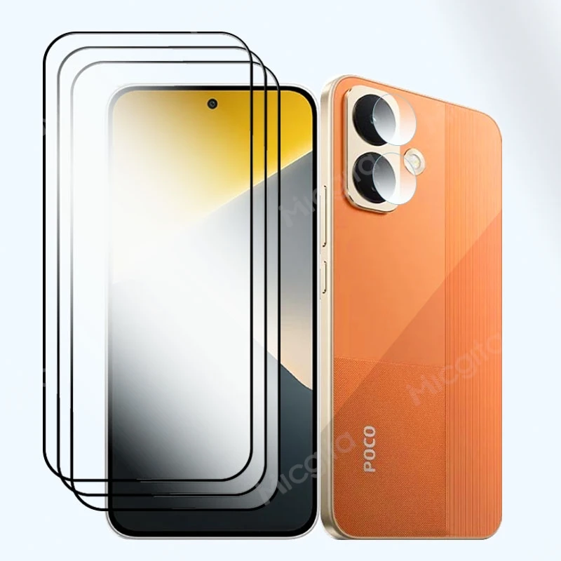 3+3/ For POCO X8 X8Pro X8 Pro Max Screen Glass Protector Full Cover 9H Anti-Scratch With Soft Fiber Lens Film
