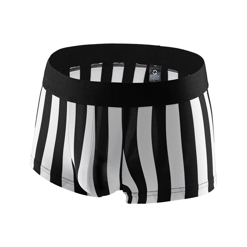 Sexy Men Striped Seamless Briefs Bulge Pouch Underwear Thin Breathable Shorts Trunks Summer Casual Swim Underpants