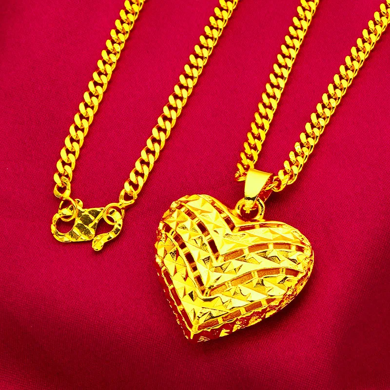 Zylax Jewelry Heart Hollow Pendant Women's 24K Gold AU999 - Retro inspired gold heart, carved hollow out, to elevate outfit tast