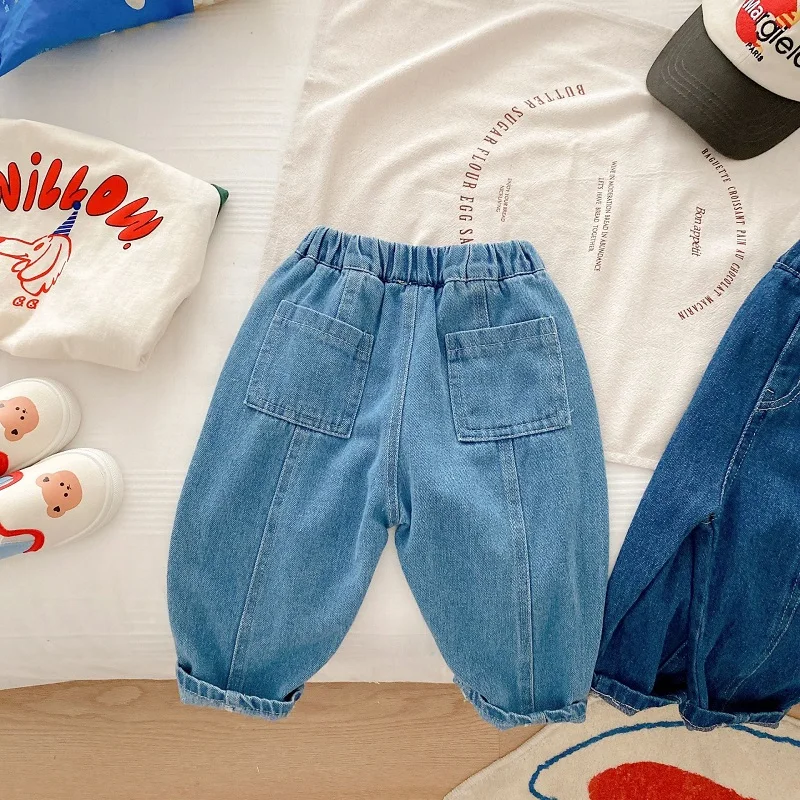 Kinder Jeans 1-7Years Kleinkind Junge Mädchen Weichem Denim Lange Hosen Elastische Taille Einfarbig Harem Hose Hosen Herbst Kleidung