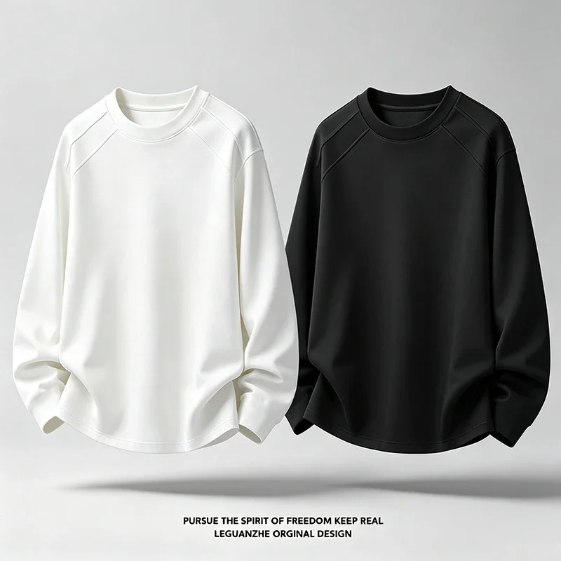 T-shirt à manches longues pour hommes, col rond, manches raglan, coupe ample, couleur unie, tissu doux, idéal pour un style décontracté et pour le quotidien.