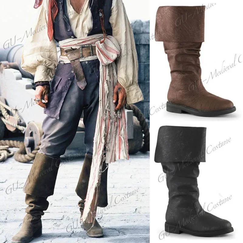 Medieval Pirate Men's Boots Viking Rapp Nordic Boots Renaissance Retro Steampunk Gothic Shoes Robin Clothing Leather Haddock