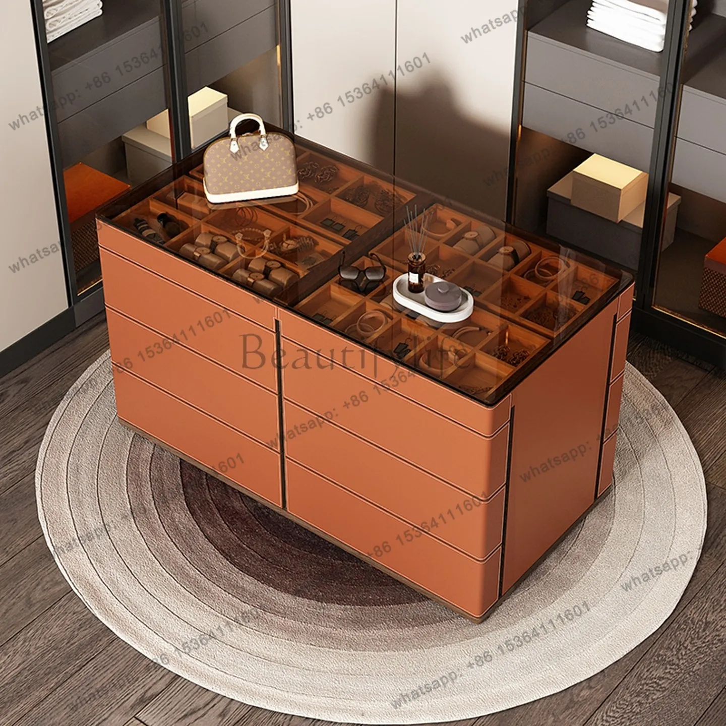 Italian minimalist home cloakroom display cabinet bedroom high-end double-sided floor-to-ceiling chest
