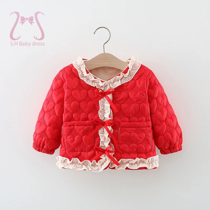 Comfortable Children Winter Cotton Coat Fashion Kid Clothes Sweet Bowknot Jacket For Baby girl New Casual Overcoat 0-3 Years Old