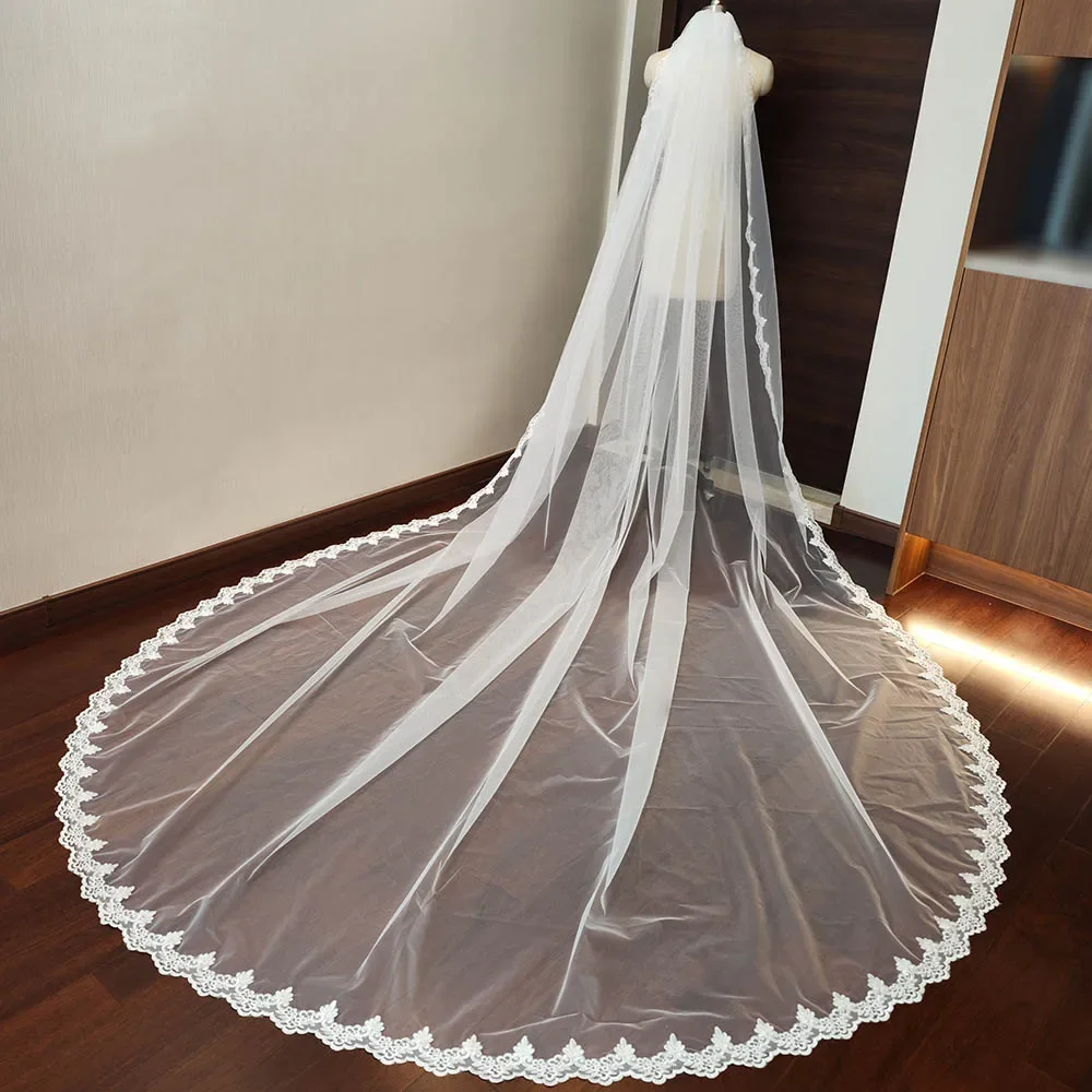 

Customized Lace Edge Long Wedding Veil 3m/4m/5m Single Layer White/Ivory Bridal Veil Wedding Accessories Velo de Novia