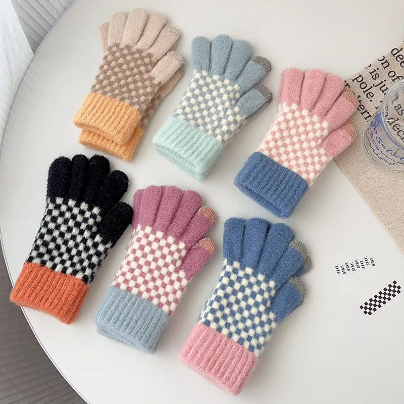 الشتاء النساء الدفء شاشة تعمل باللمس قفازات صوفية محبوكة لطيف جميل موضة شعرية سميكة عالية الجودة حماية البرد