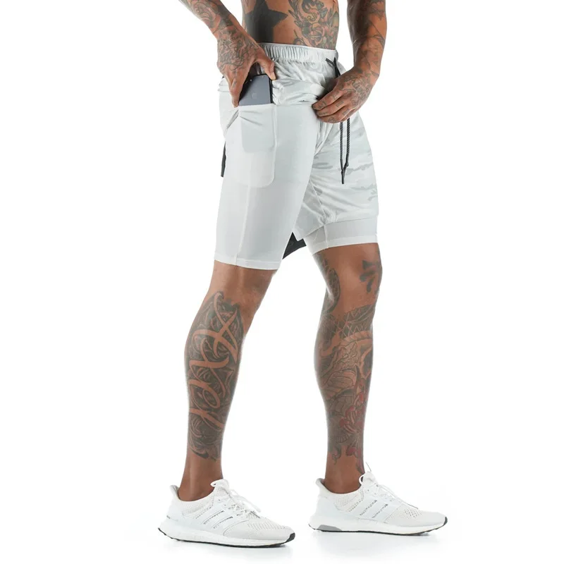 Men's Two-in-one Sports Shorts Breathable Casual Quick-drying Double-layer Shorts Summer Male Running Sportswear Bottoms M-3XL ﻿