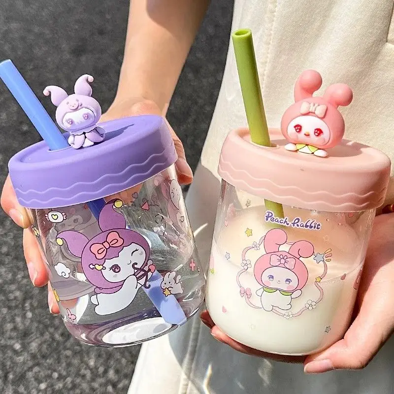 

Sanrio Kawaii Anime Cinnamoroll Summertime Sippy Cup Cute Sweet My Melody Kuromi Cartoon Glass Tumbler Lovely Gifts for Girls