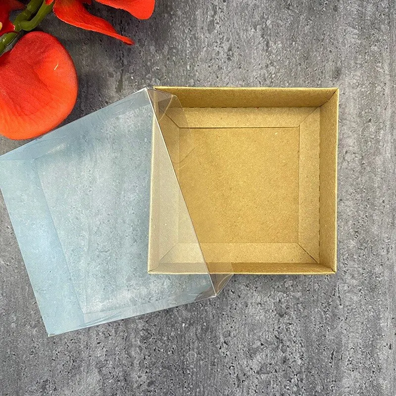 Caja de regalo de cartón blanco/Kraft con tapa transparente, caja de regalo de confitería para pastel de galletas, invitados de boda de fiesta