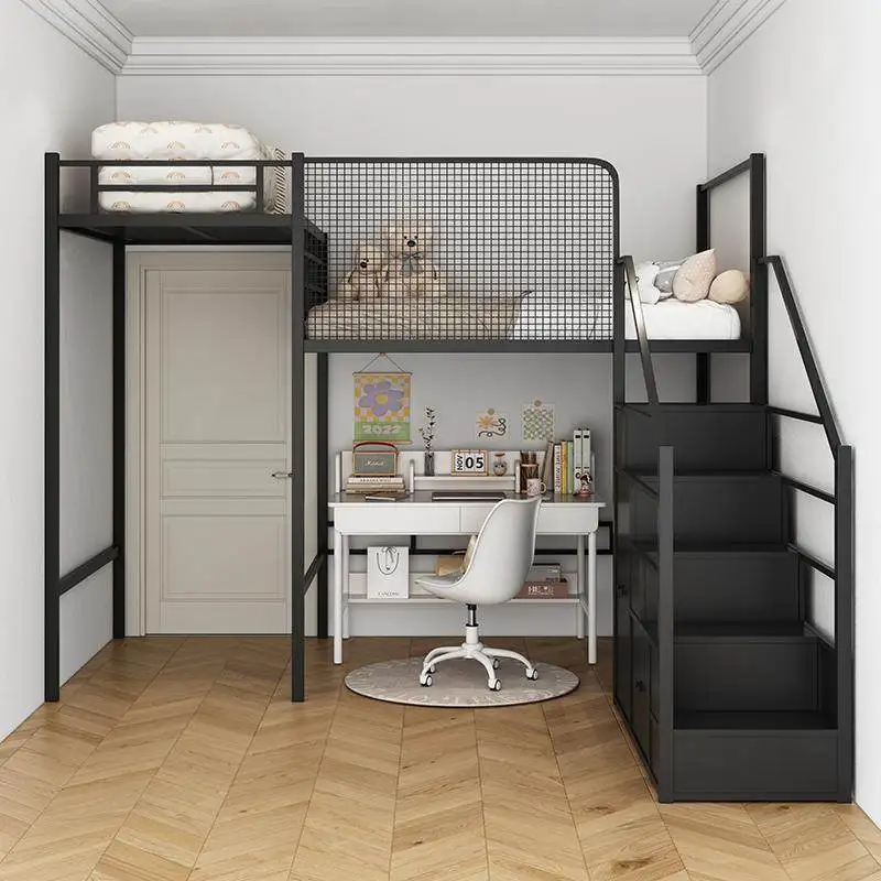 明輝錬鉄製二段ベッド、二段ベッドと二段ベッドの組み合わせシート、上階、小さなアパート、屋根裏部屋のベッド、ボット